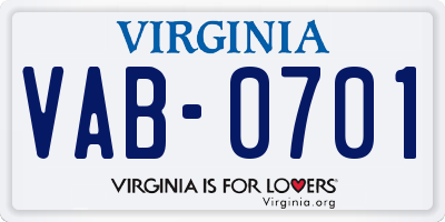 VA license plate VAB0701