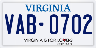 VA license plate VAB0702