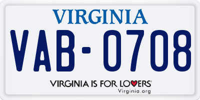 VA license plate VAB0708