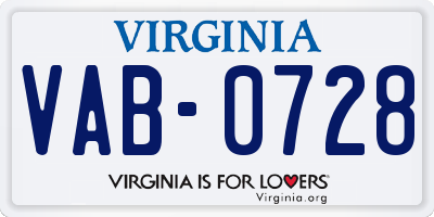 VA license plate VAB0728