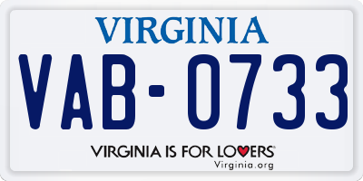 VA license plate VAB0733