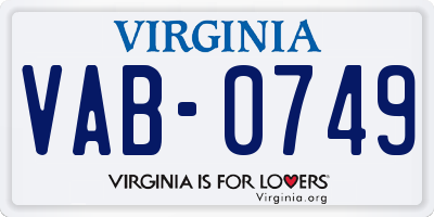 VA license plate VAB0749