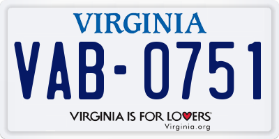 VA license plate VAB0751