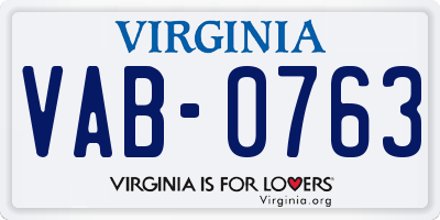 VA license plate VAB0763