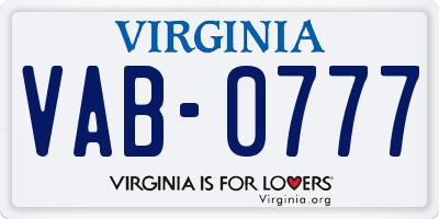 VA license plate VAB0777