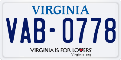 VA license plate VAB0778