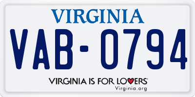 VA license plate VAB0794