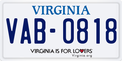 VA license plate VAB0818