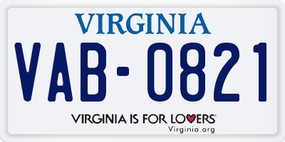 VA license plate VAB0821