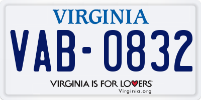 VA license plate VAB0832