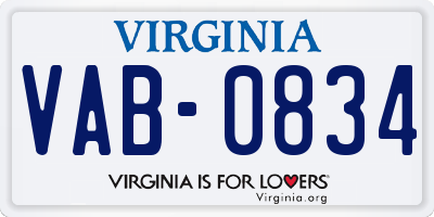 VA license plate VAB0834