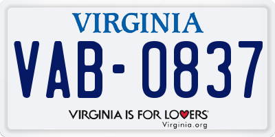 VA license plate VAB0837