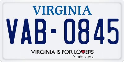 VA license plate VAB0845