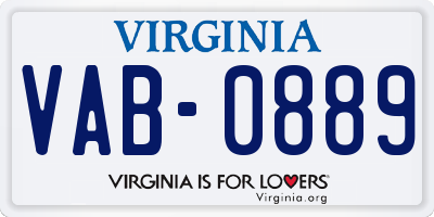 VA license plate VAB0889