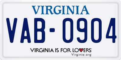 VA license plate VAB0904