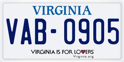 VA license plate VAB0905