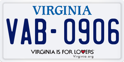 VA license plate VAB0906