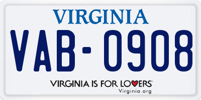 VA license plate VAB0908