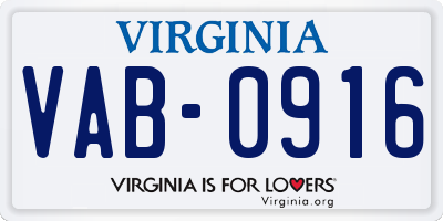 VA license plate VAB0916