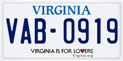 VA license plate VAB0919