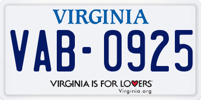 VA license plate VAB0925