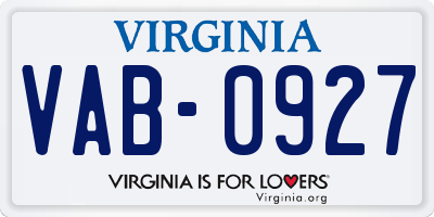 VA license plate VAB0927