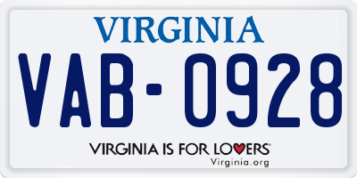 VA license plate VAB0928