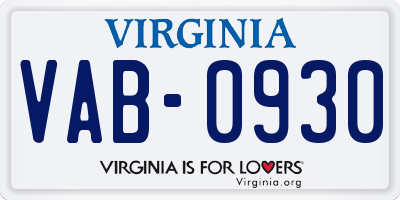 VA license plate VAB0930