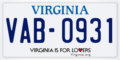 VA license plate VAB0931