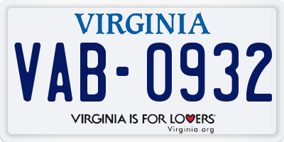 VA license plate VAB0932