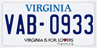 VA license plate VAB0933