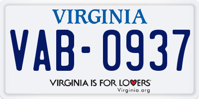 VA license plate VAB0937