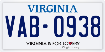 VA license plate VAB0938