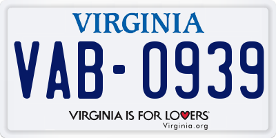 VA license plate VAB0939