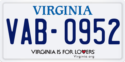 VA license plate VAB0952