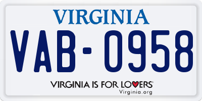 VA license plate VAB0958