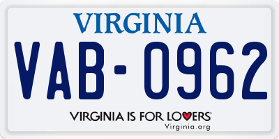 VA license plate VAB0962