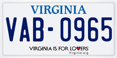 VA license plate VAB0965