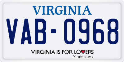 VA license plate VAB0968