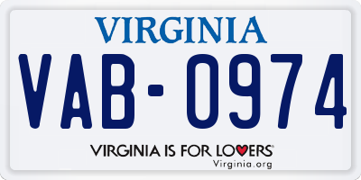 VA license plate VAB0974