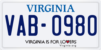 VA license plate VAB0980