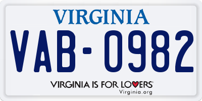 VA license plate VAB0982