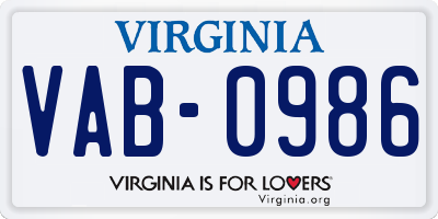 VA license plate VAB0986