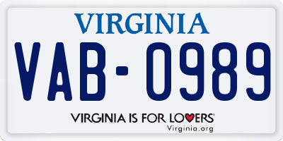 VA license plate VAB0989