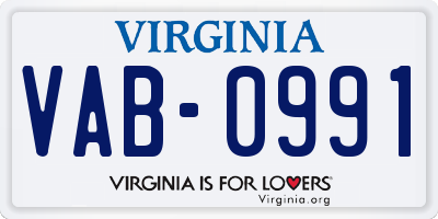 VA license plate VAB0991