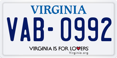 VA license plate VAB0992