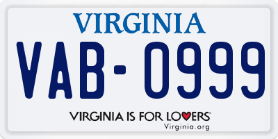 VA license plate VAB0999