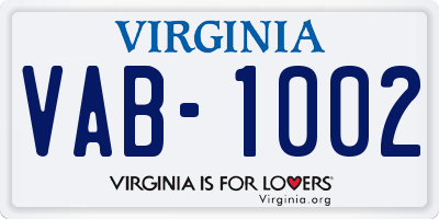 VA license plate VAB1002