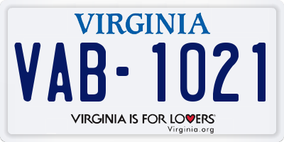 VA license plate VAB1021