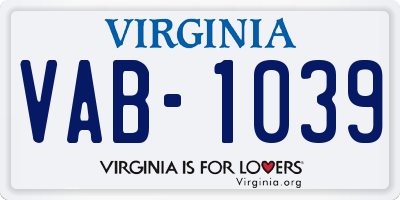 VA license plate VAB1039